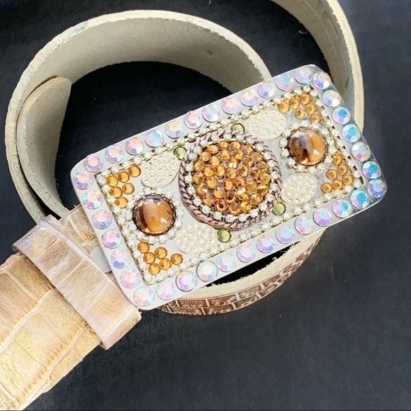 NEW-GENUINE Swarovski Studded Buckle Gold Belt display picture 1